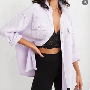aerie Lilac Waffle-Knit Button-Front Shacket